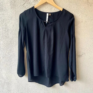NY Collection Black Keyhole Long sleeve Blouse Top X-Small